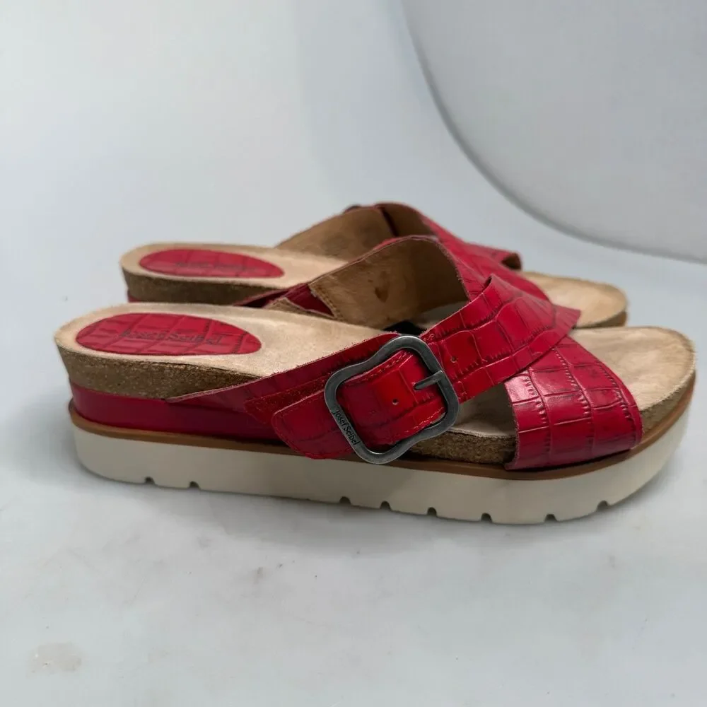 Josef Seibel Comfort Leather Platform Sandals Clea Red Brown Cork EU 39 US 8.5